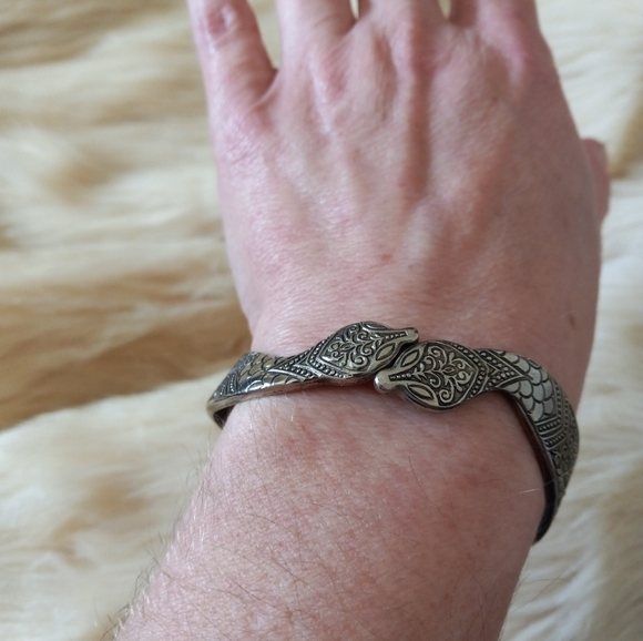 VTG Double Snake Silver Clamper Bangle Bracelet - Picture 3 of 7